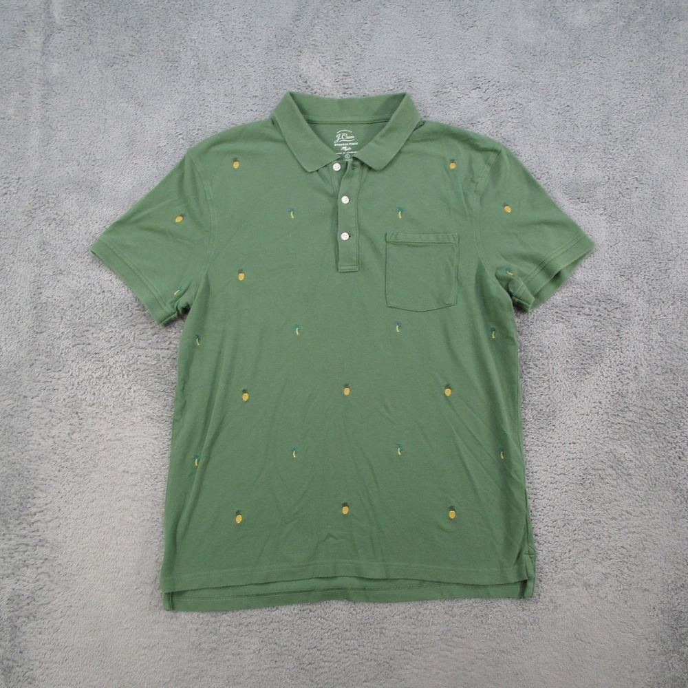 J.Crew Mens Slim Stretch Pique Polo Shirt Green Pineapple Palm Tree L6348 Large